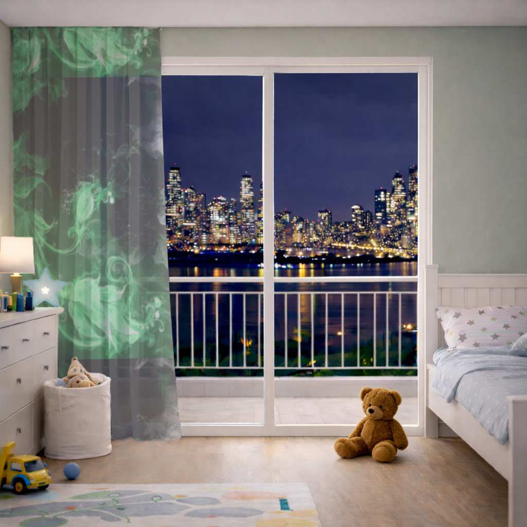 Green and black smokes Sheer Curtain