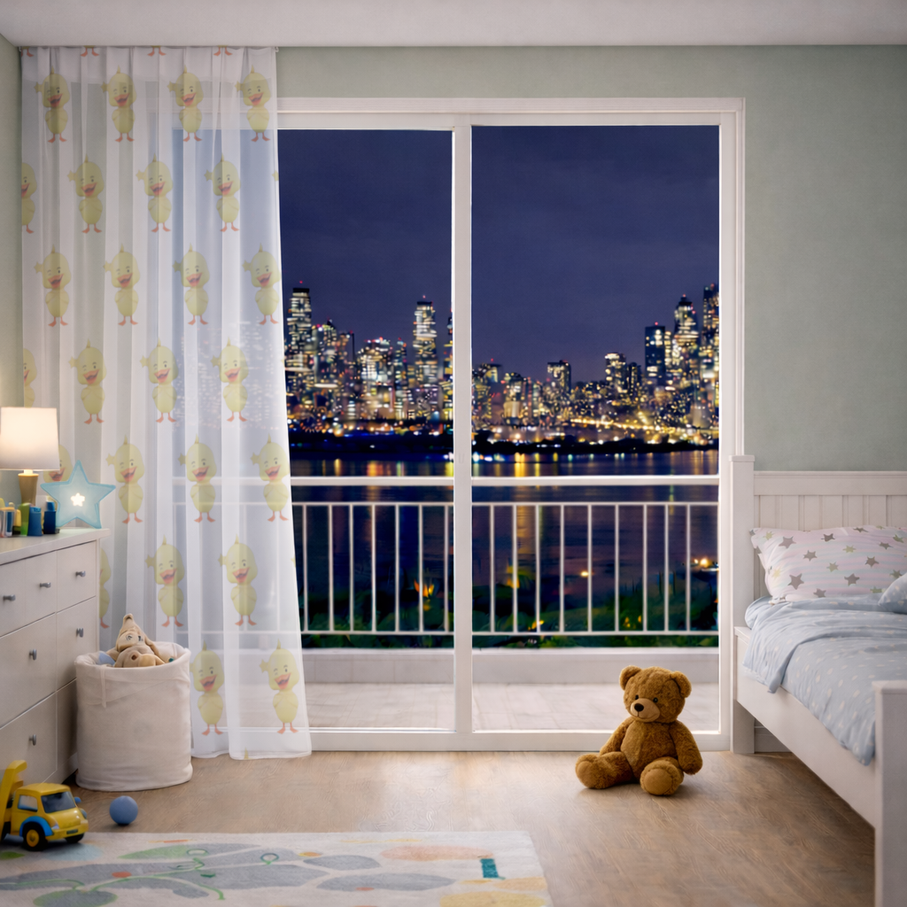 Cheerful Winking Yellow Duck with Star Sheer Curtain