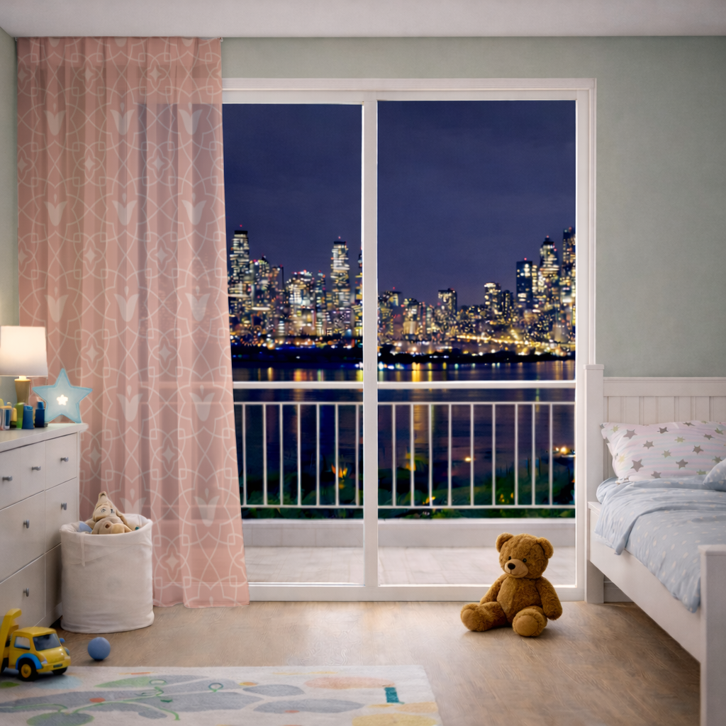 Modern Geometrik Çizgisel Terakota Desen Tül Perde