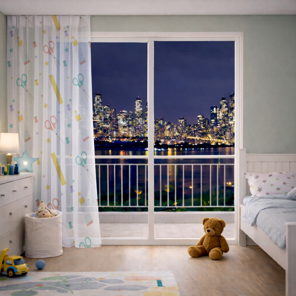 Colorful School and Stationery Supplies Pattern Sheer Curtain