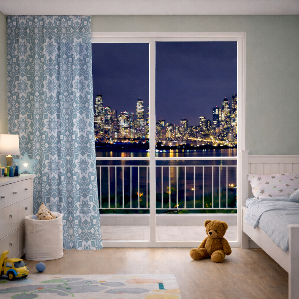 Elegant Blue Mandala Pattern Sheer Curtain