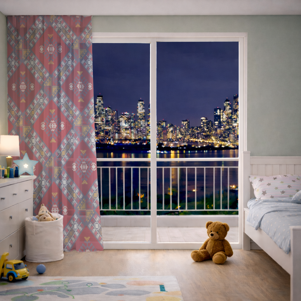 Traditional Kilim Pattern Motif Sheer Curtain