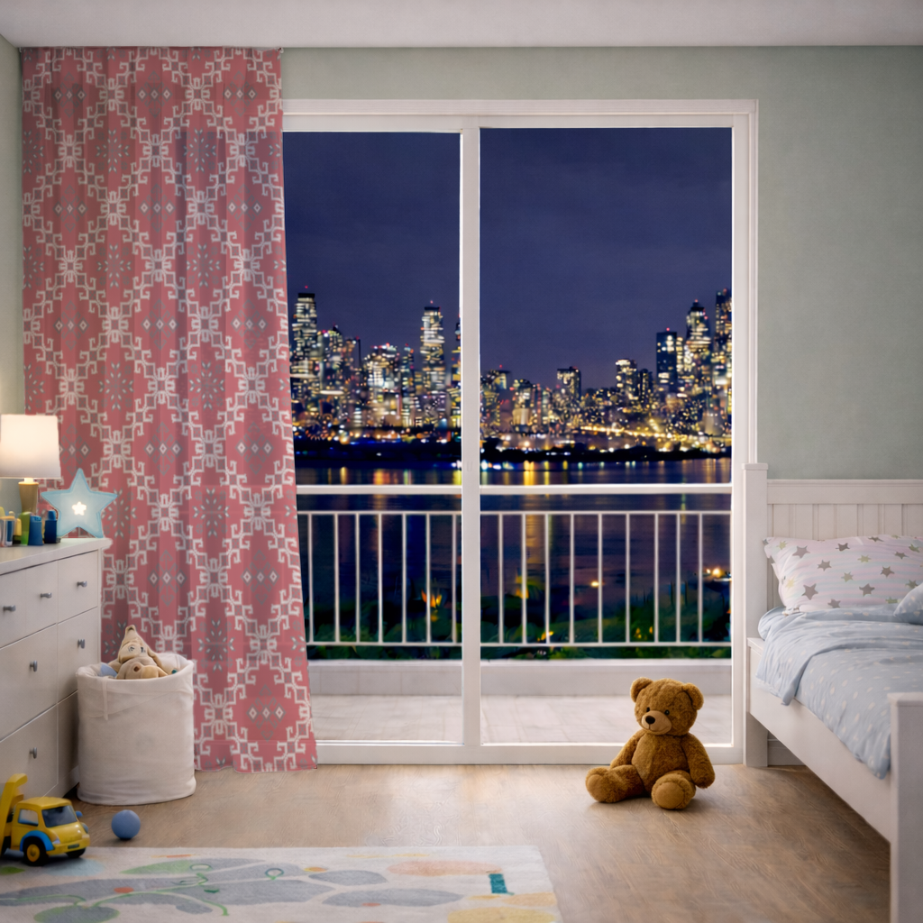 Red Ethnic Embroidery Pattern Sheer Curtain