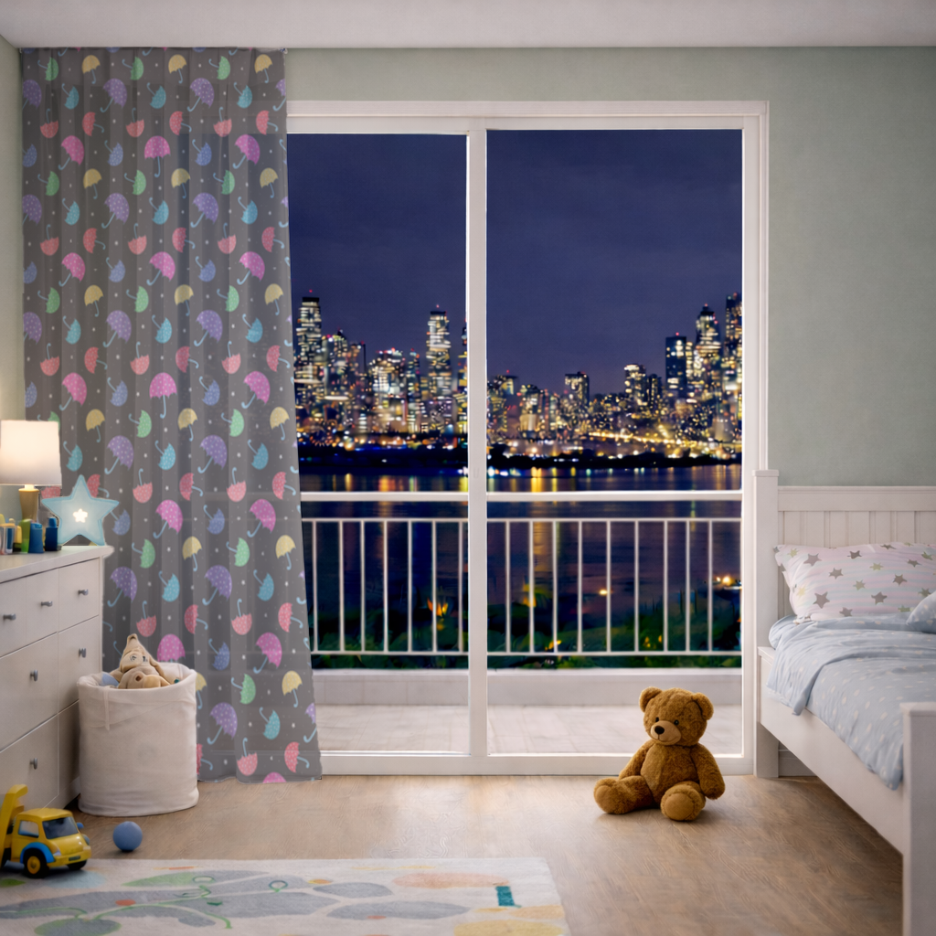 Colorful Heart Umbrellas Pattern Sheer Curtain