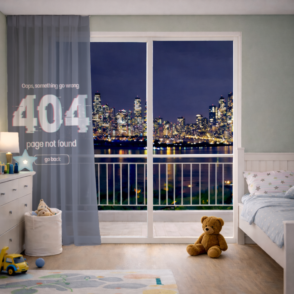 Hata 404 Glitch Tasarımı Tül Perde