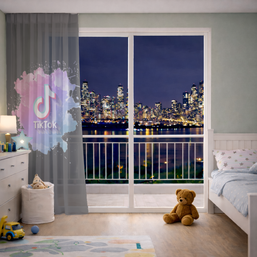 Sulu Boya Efektli TikTok Logosu Tül Perde