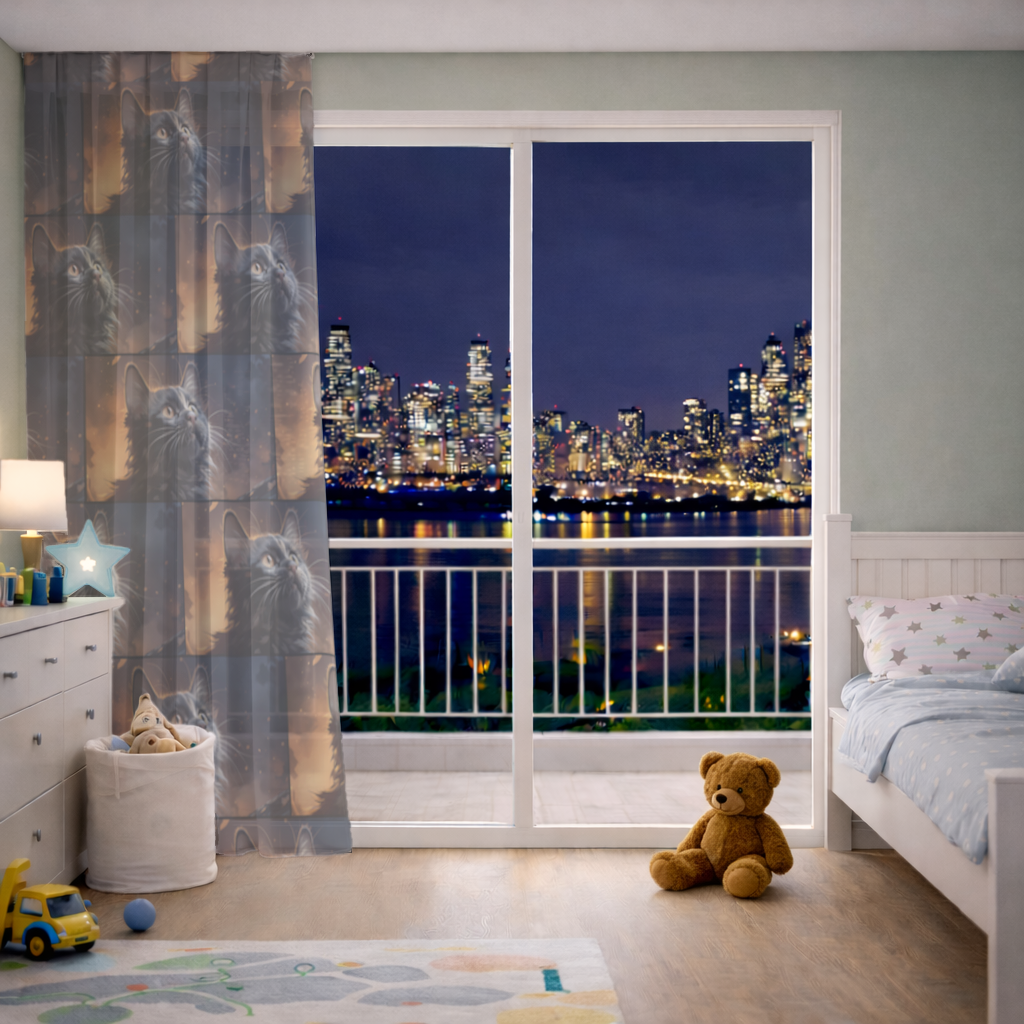 Black Cat Digital Art Sheer Curtain