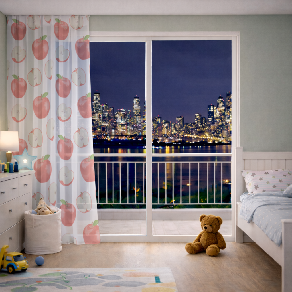 Kırmızı Elma Dilimleri Tül Perde