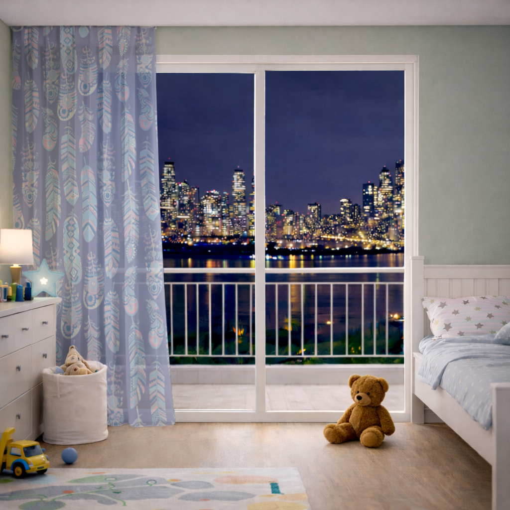 Boho Tribal Feather Sheer Curtain