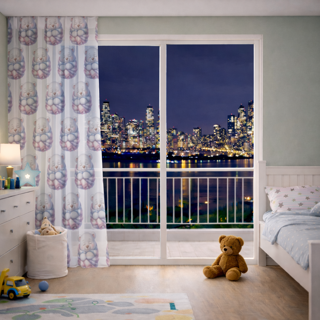 Cozy Sleepy Polar Bear Cub Sheer Curtain