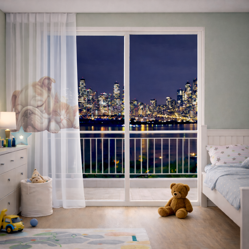 Sleeping Bulldog and Ginger Kitten Sheer Curtain