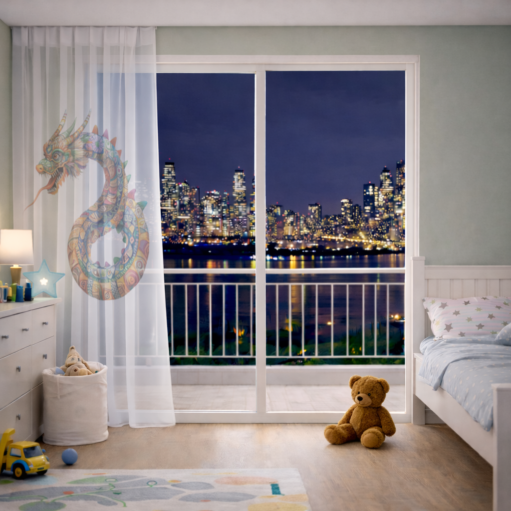 Colorful Mosaic Chinese Dragon Sheer Curtain