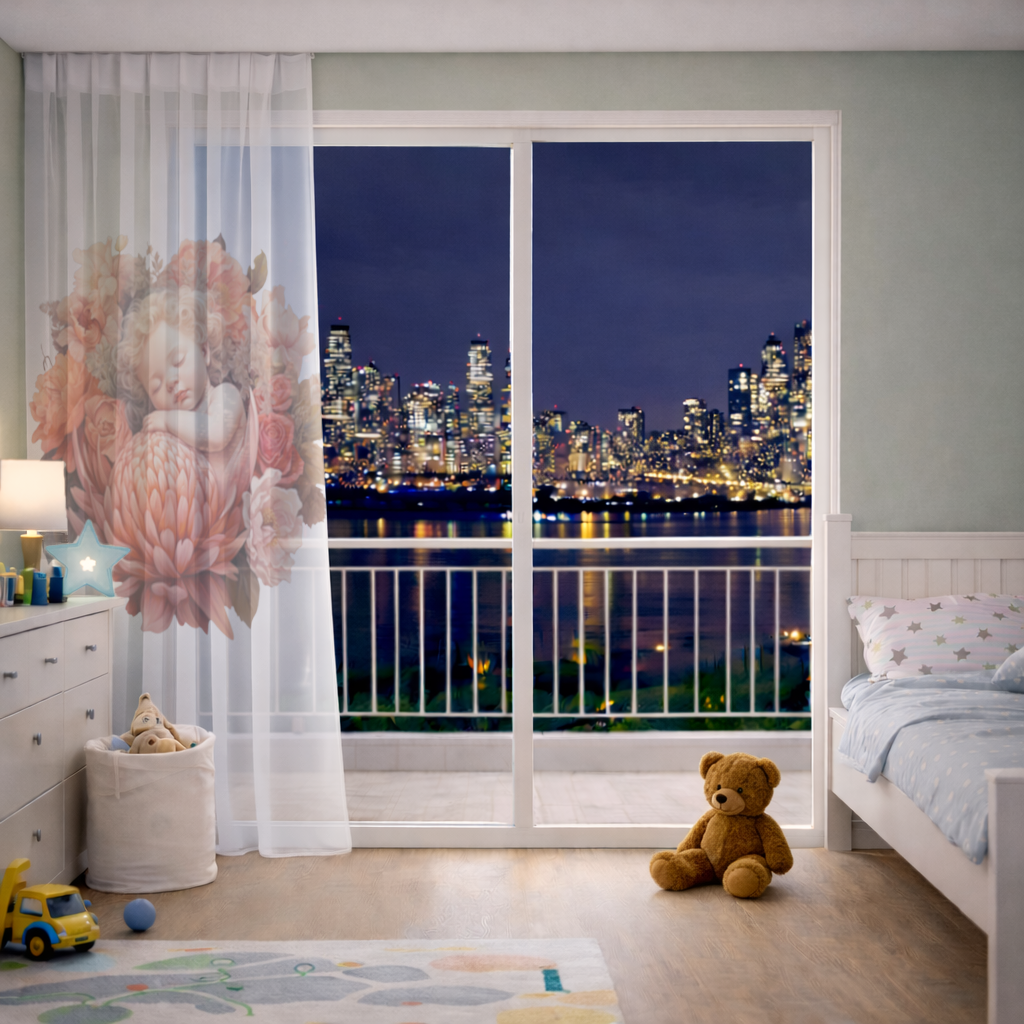 Ethereal Cottagecore Sleeping Baby Sheer Curtain