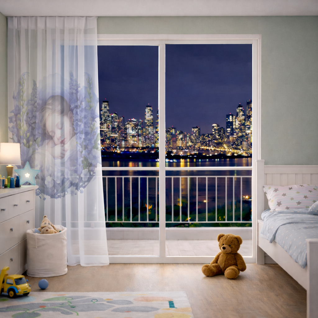 Sleeping Baby Blue Larkspur Sheer Curtain