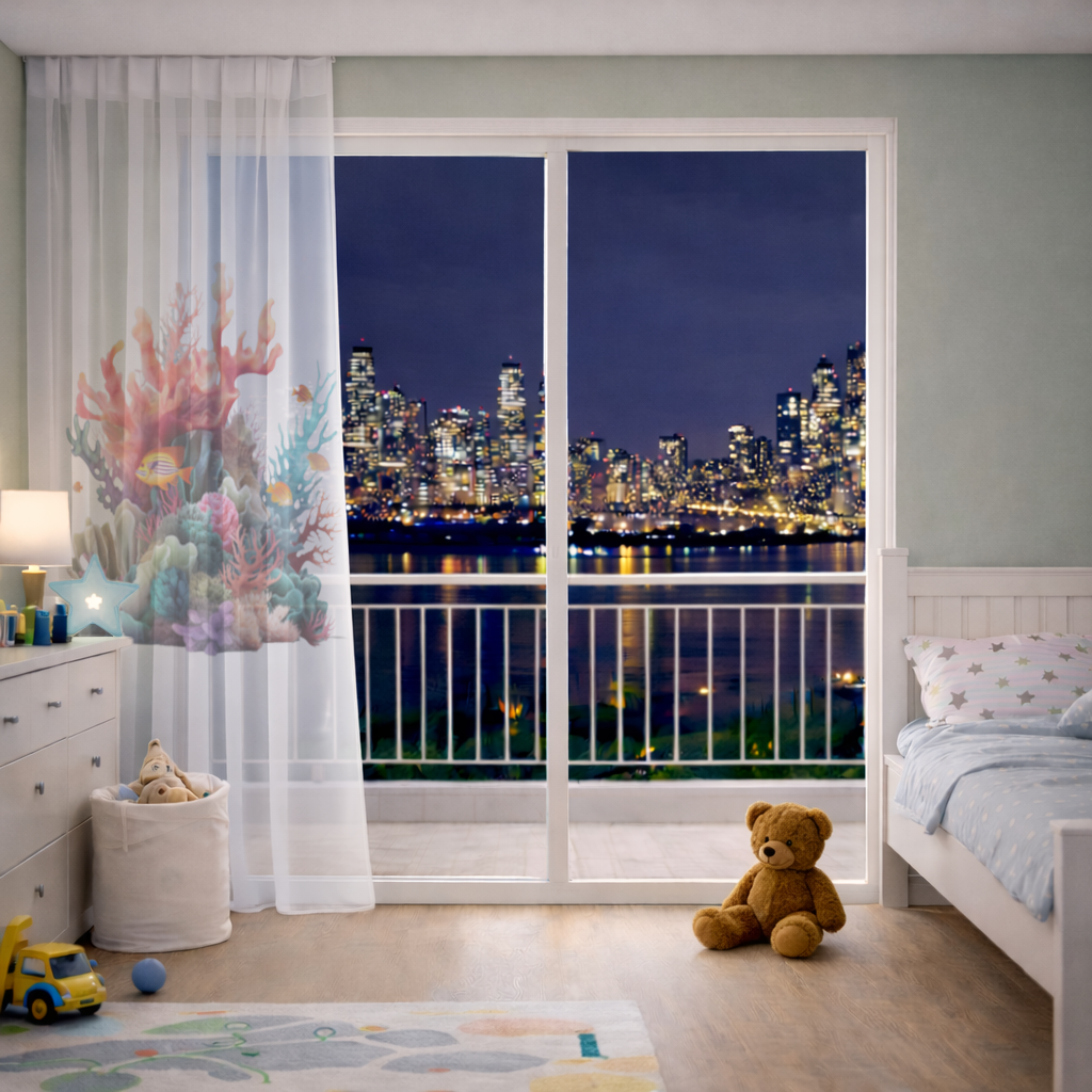 Vibrant Coral Reef and Tropical Fish Sheer Curtain