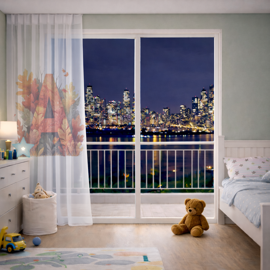 Autumn Leaf Letter A Monogram Sheer Curtain