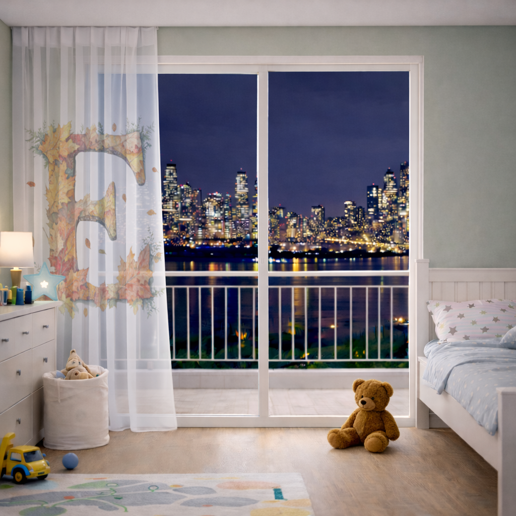 Autumn Maple Leaf Letter E Sheer Curtain