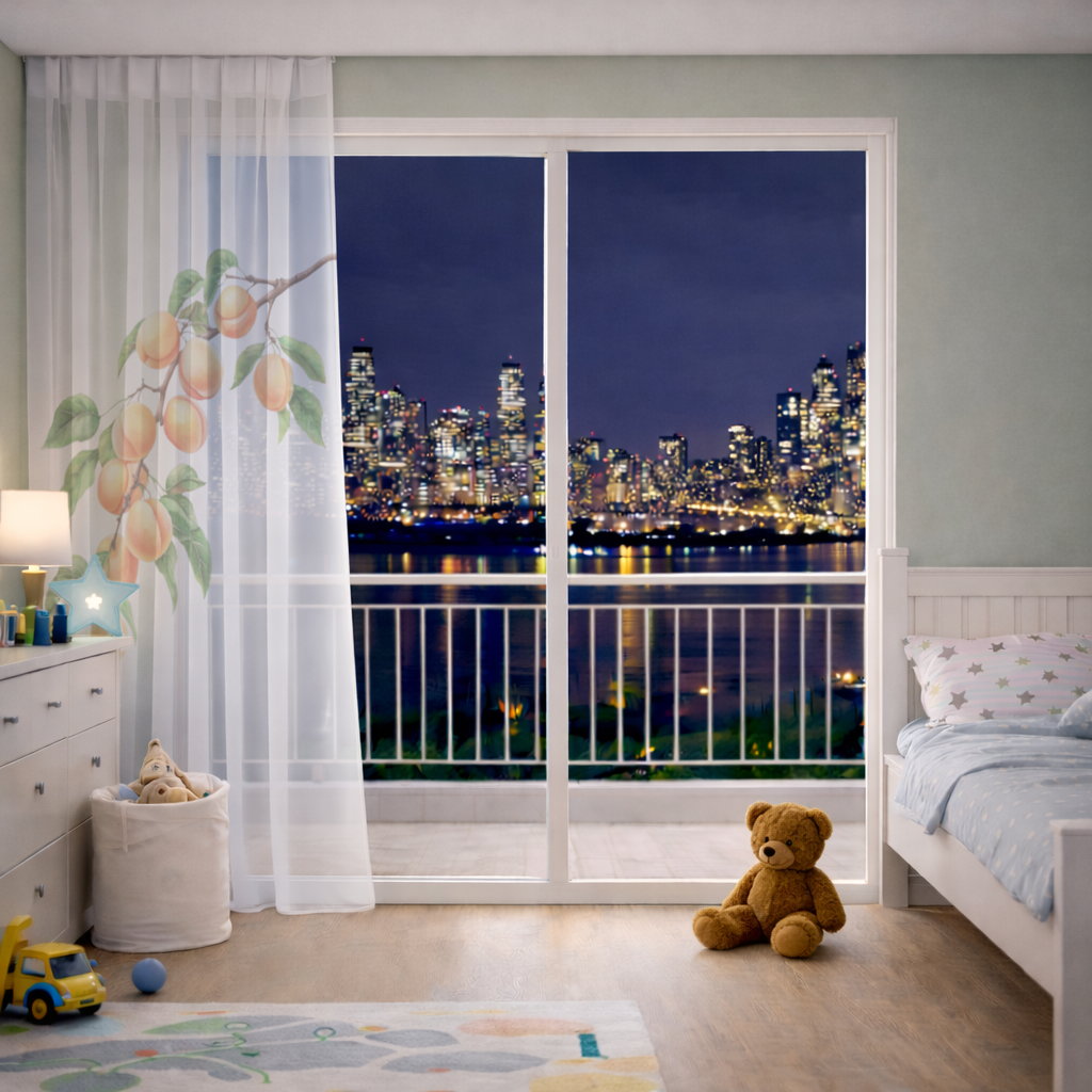 Ripe Orange Apricot Fruit Branch Sheer Curtain