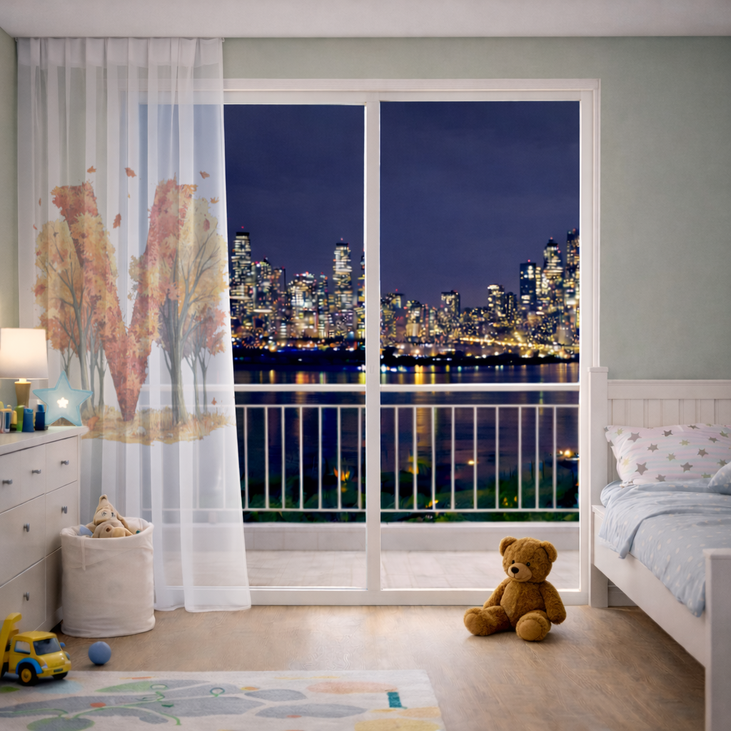 Orange Autumn Forest Letter M Sheer Curtain