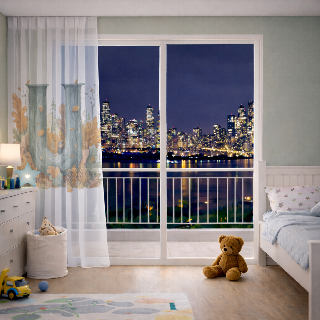 Autumn Woodland Initial Letter U Sheer Curtain