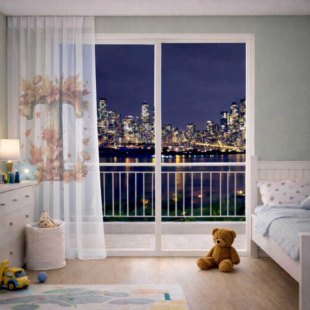 Autumn Leaf Wooden Letter T Sheer Curtain