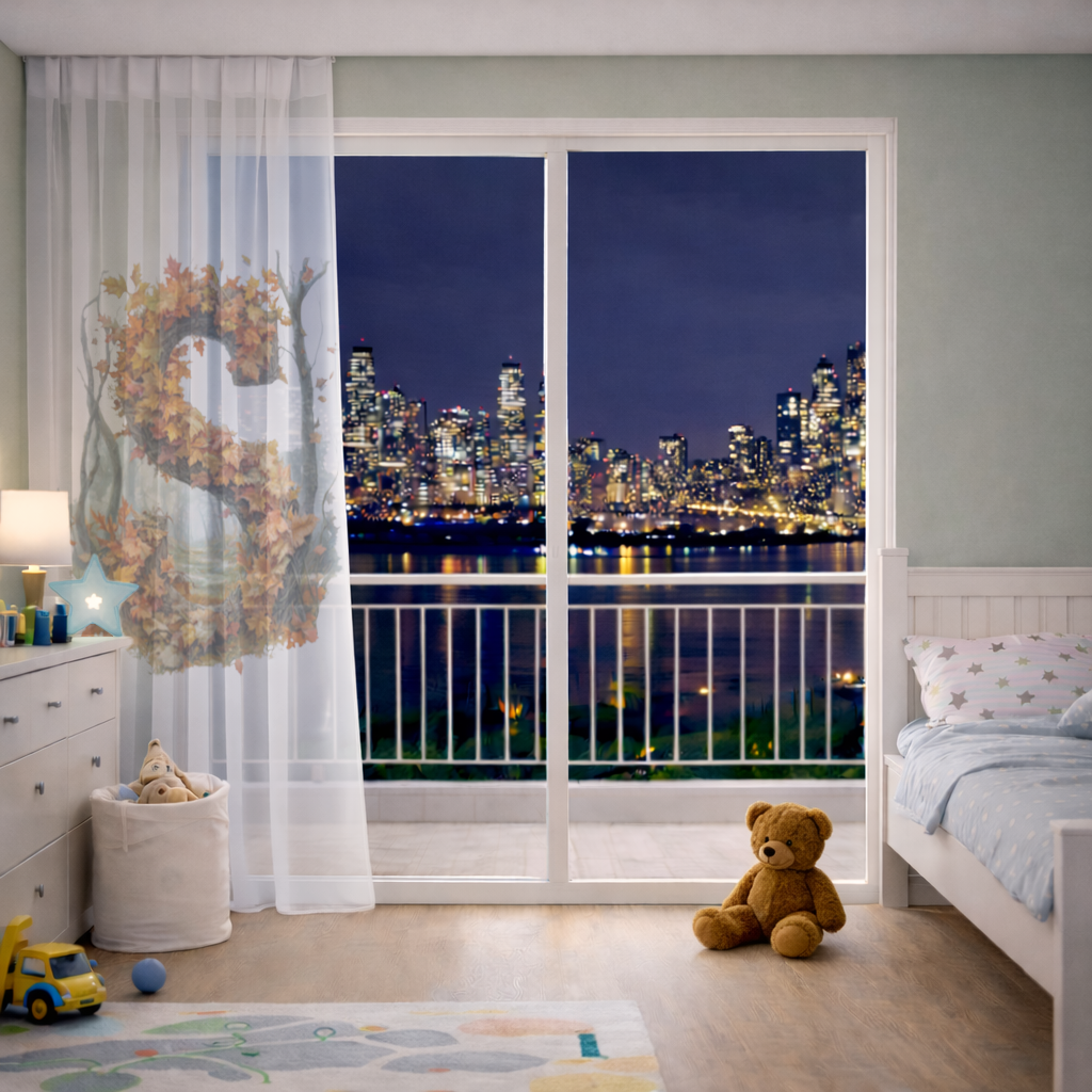 Autumn Maple Leaf Letter S Sheer Curtain