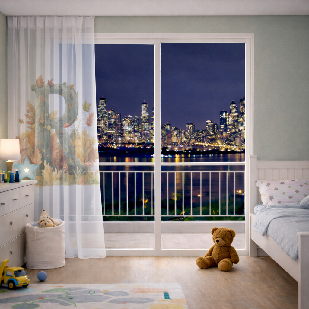 Autumn Letter R with Fall Leaves Sheer Curtain