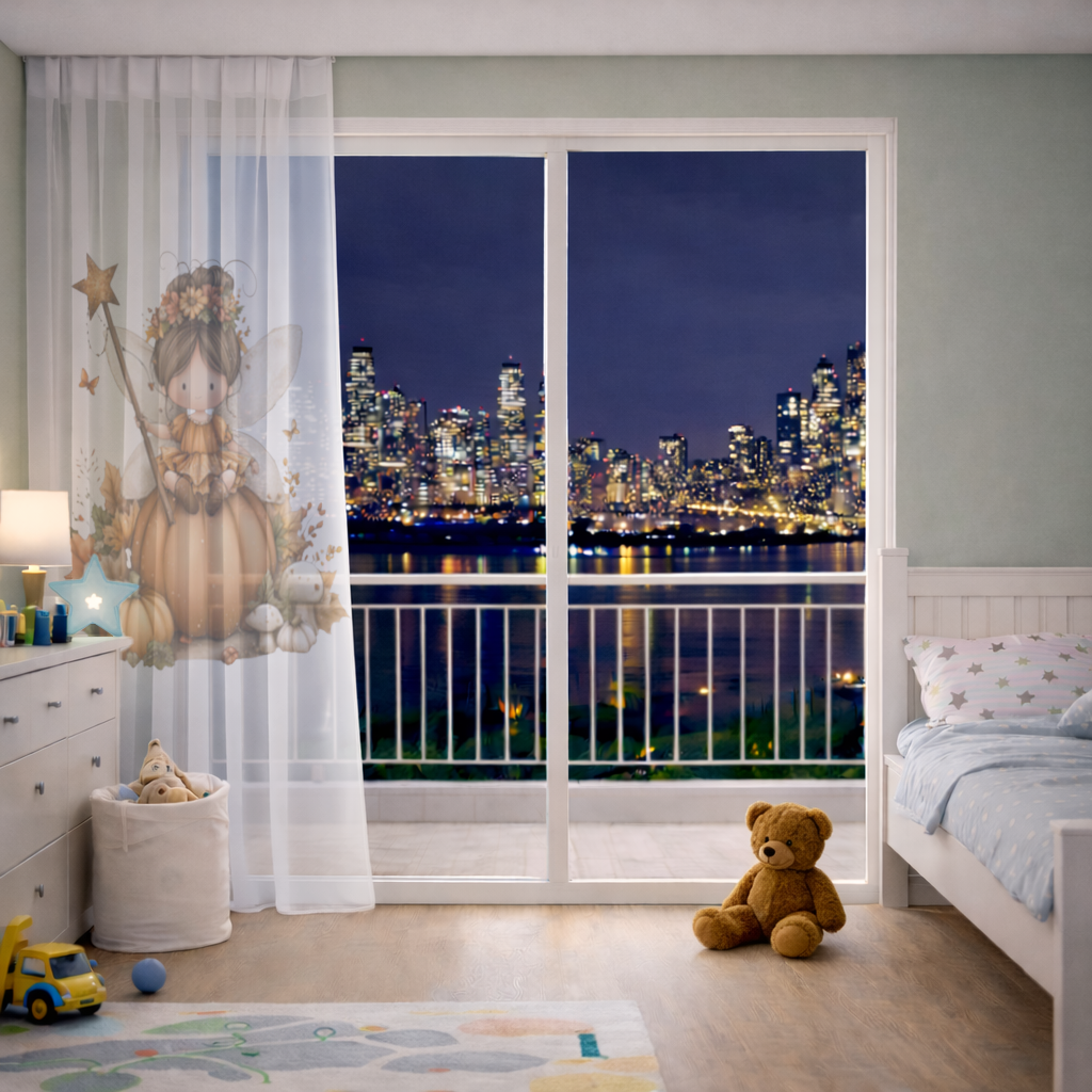 Whimsical Autumn Pumpkin Fairy Sheer Curtain