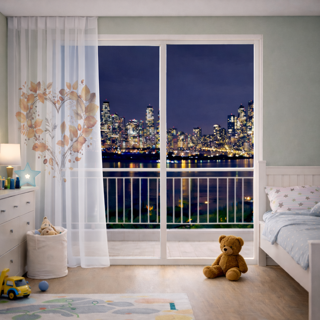 Turuncu Sonbahar Yaprakları Kalbi Tül Perde