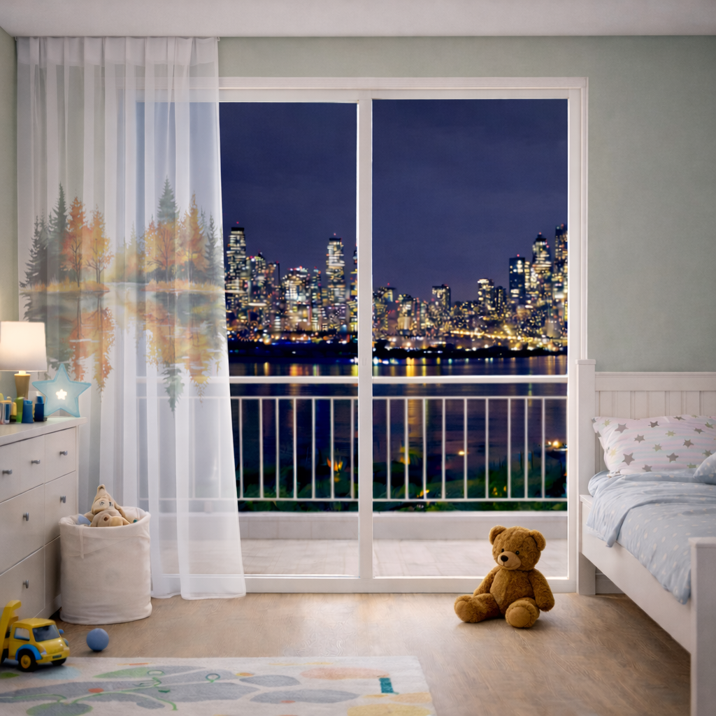 Sonbahar Ormanı Göl Yansıması Tül Perde