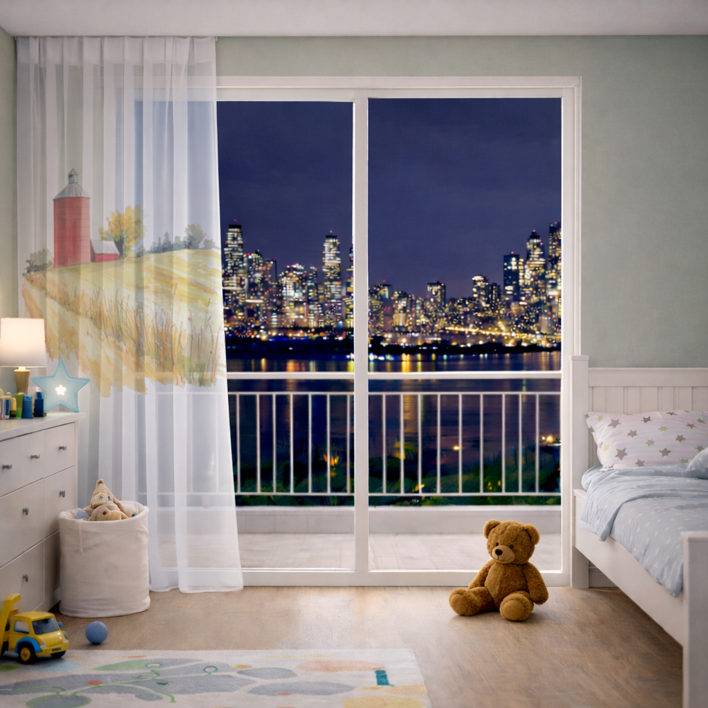 Kırmızı Silo ve Altın Buğday Tarlası Tül Perde