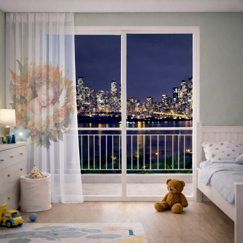 Çiçekler Arasında Uyuyan Bebek Melek Tül Perde