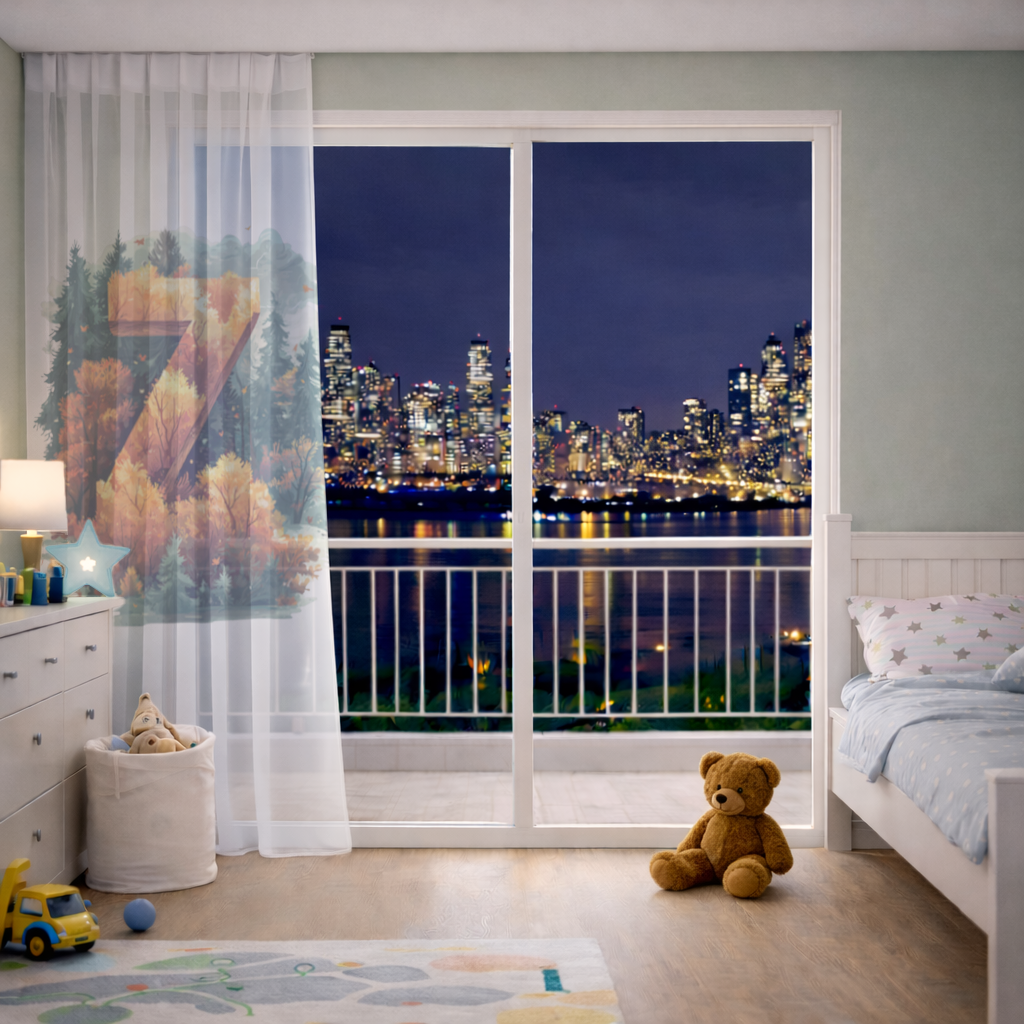 Sonbahar Yapraklı Orman Z Harfi Tül Perde