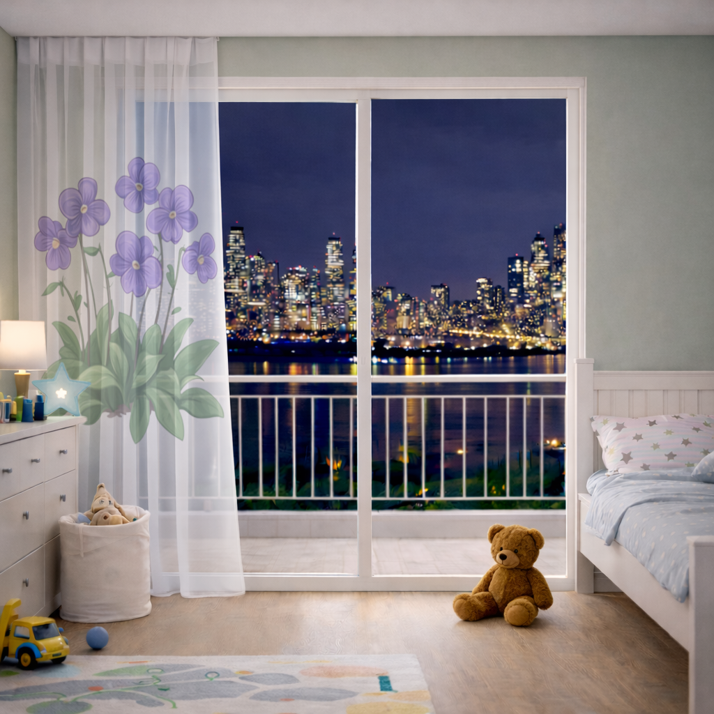 Cottagecore Purple Violets Sheer Curtain