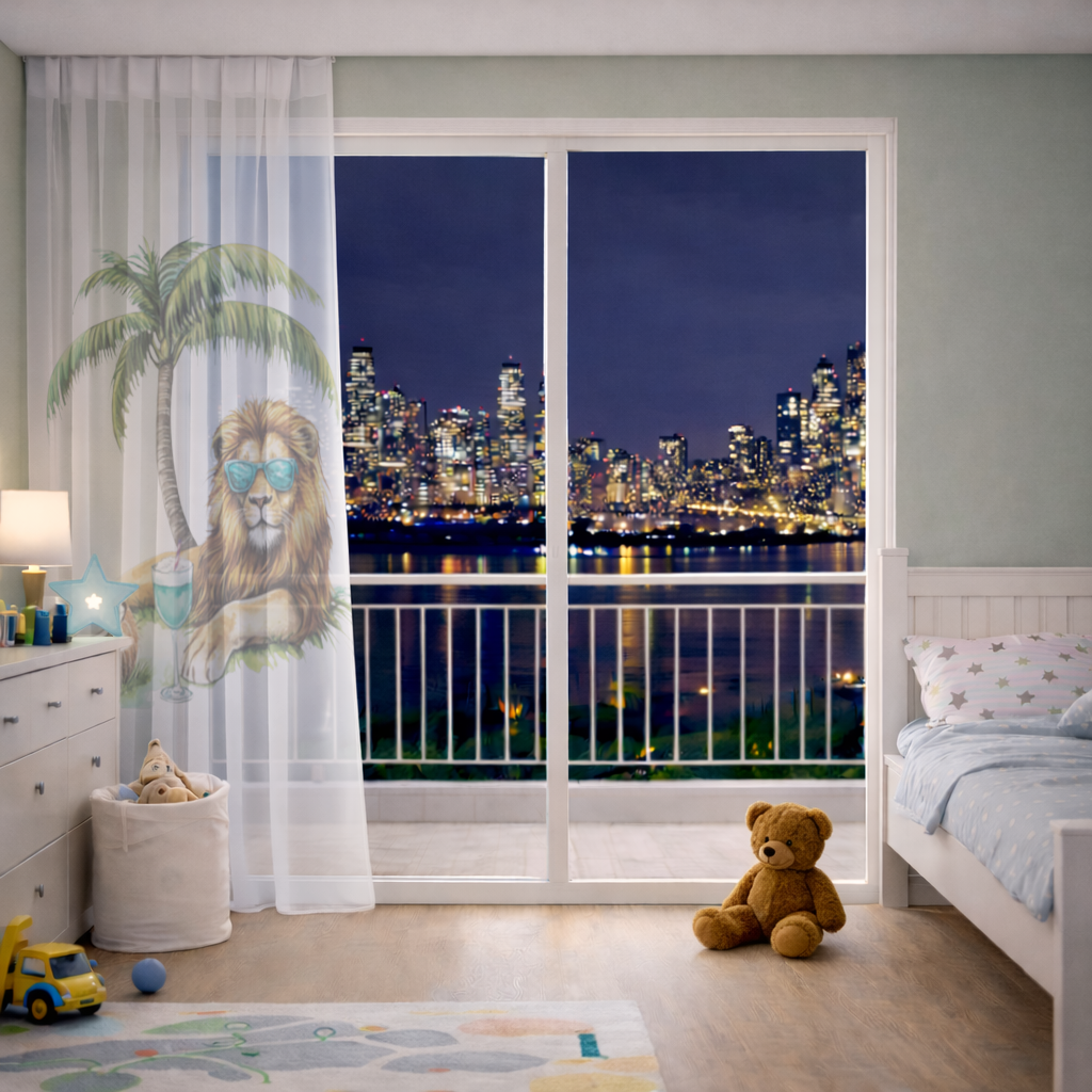 Summer Vibe Lion Under Palm Tree Sheer Curtain