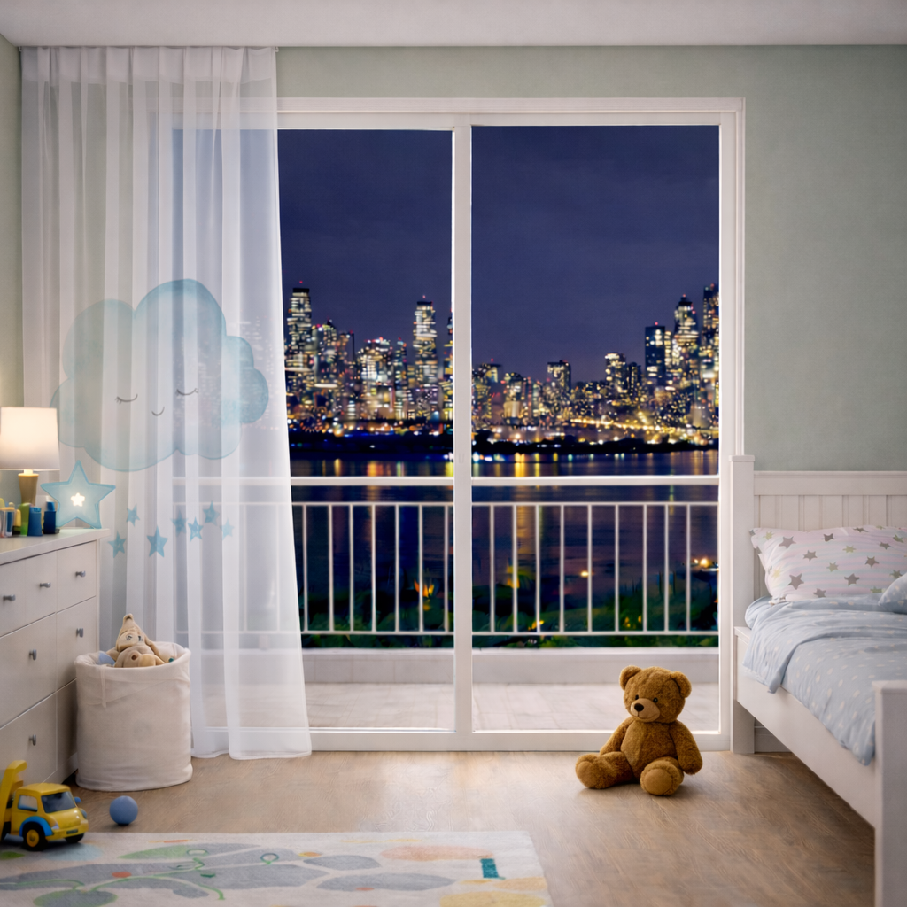 Mavi Uyuyan Bulut ve Sallanan Yıldızlar Tül Perde