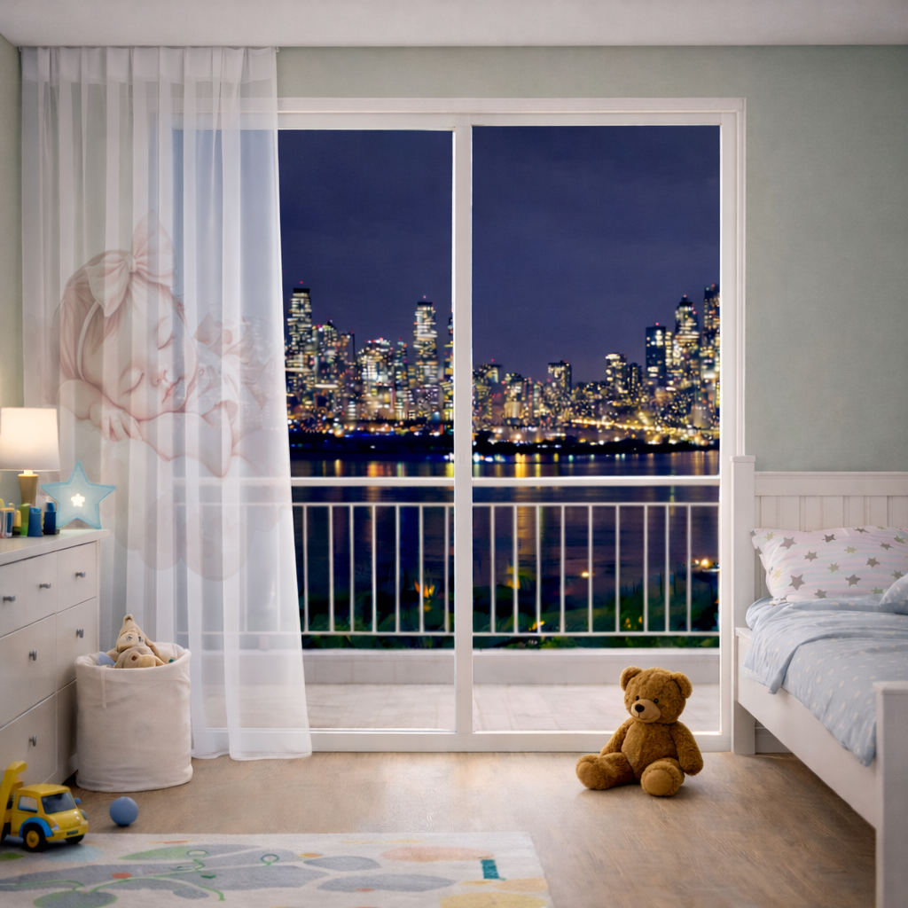 Pembe Kurdeleli Uyuyan Kız Bebek Tül Perde