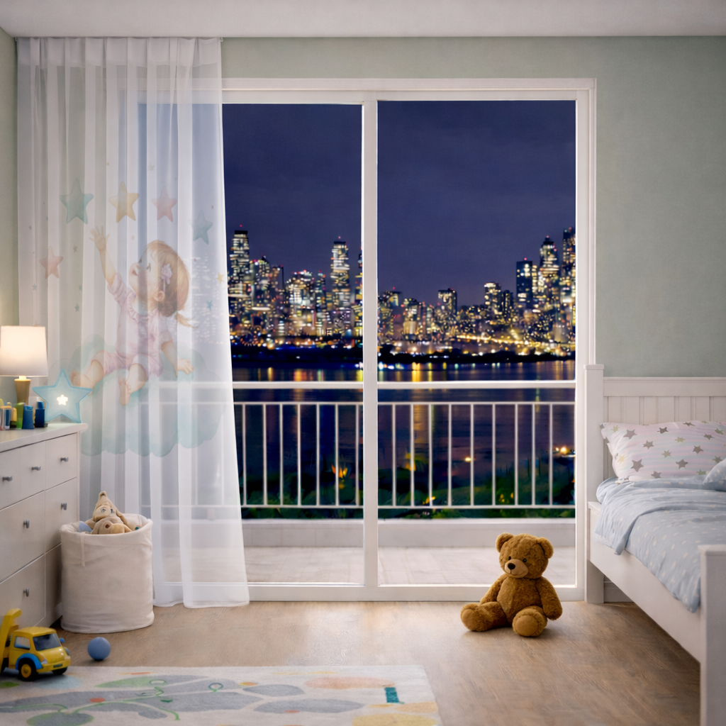 Bulut Üzerinde Yıldızlara Ulaşan Bebek Tül Perde