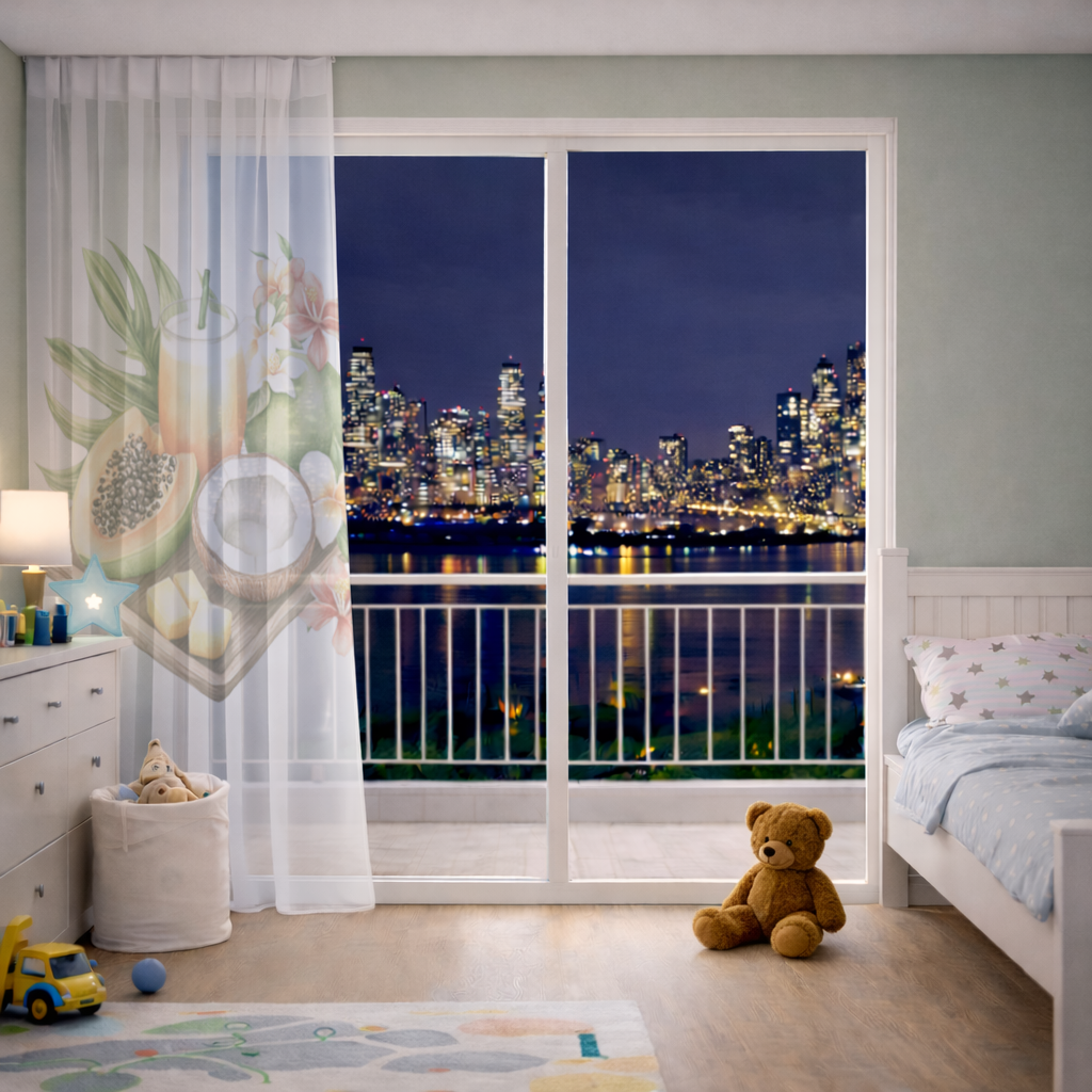 Tropical Papaya and Coconut Juice Sheer Curtain