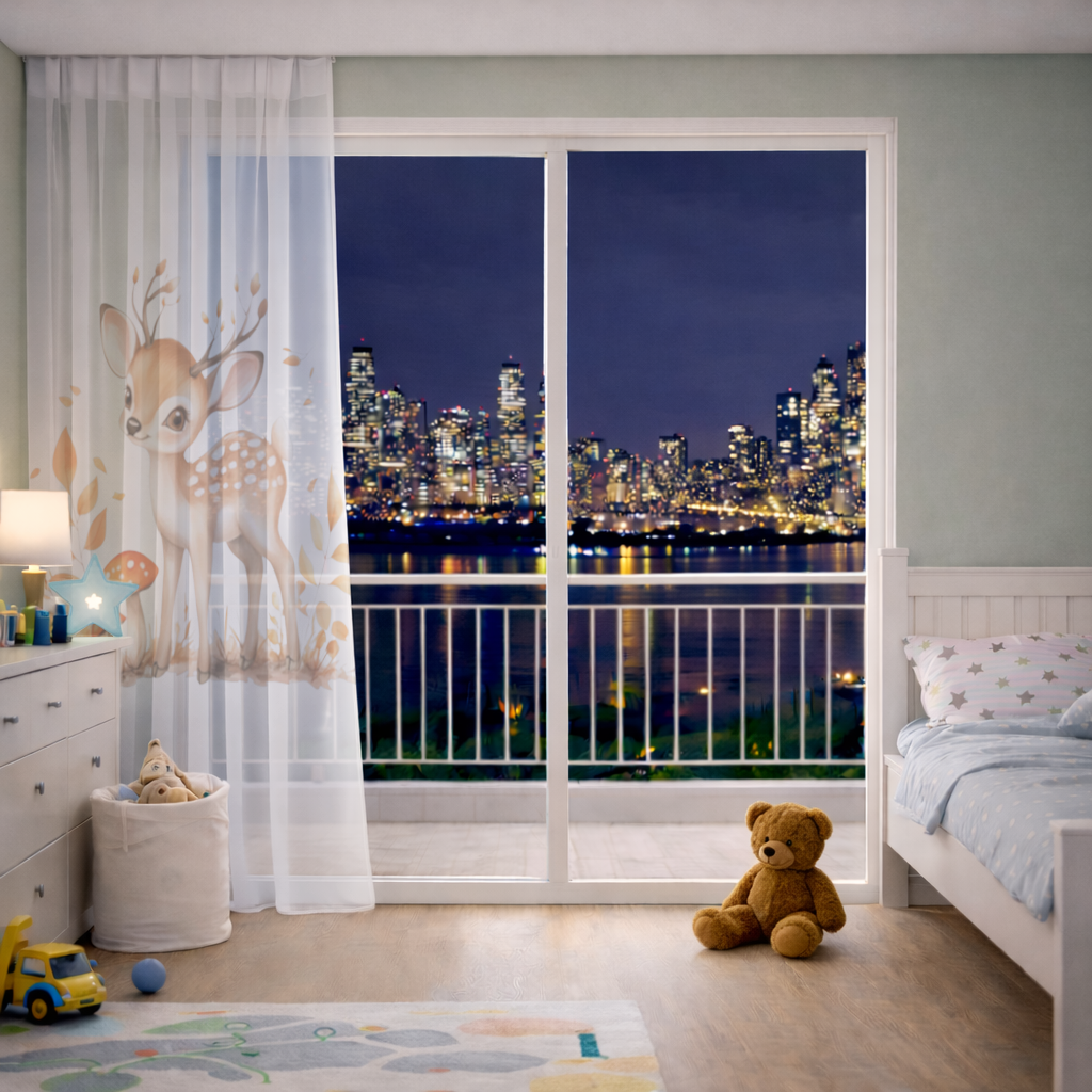 Masalsı Sonbahar Yavru Geyiği Tül Perde