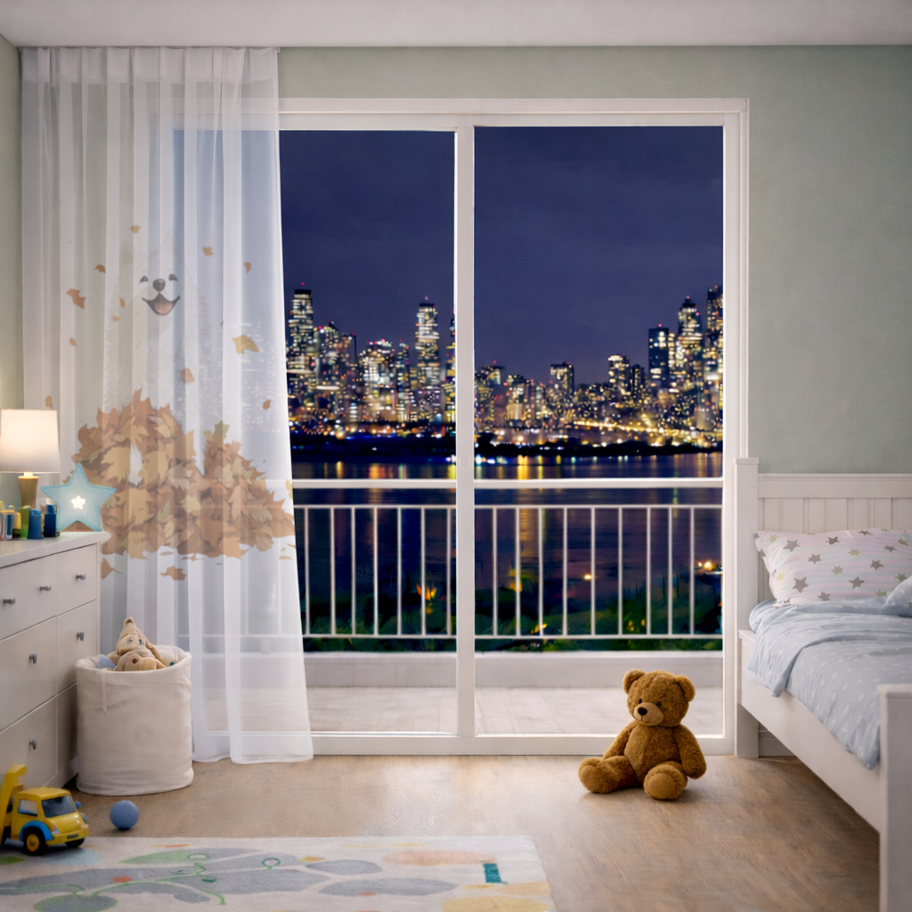 Happy White Dog in Autumn Leaves 