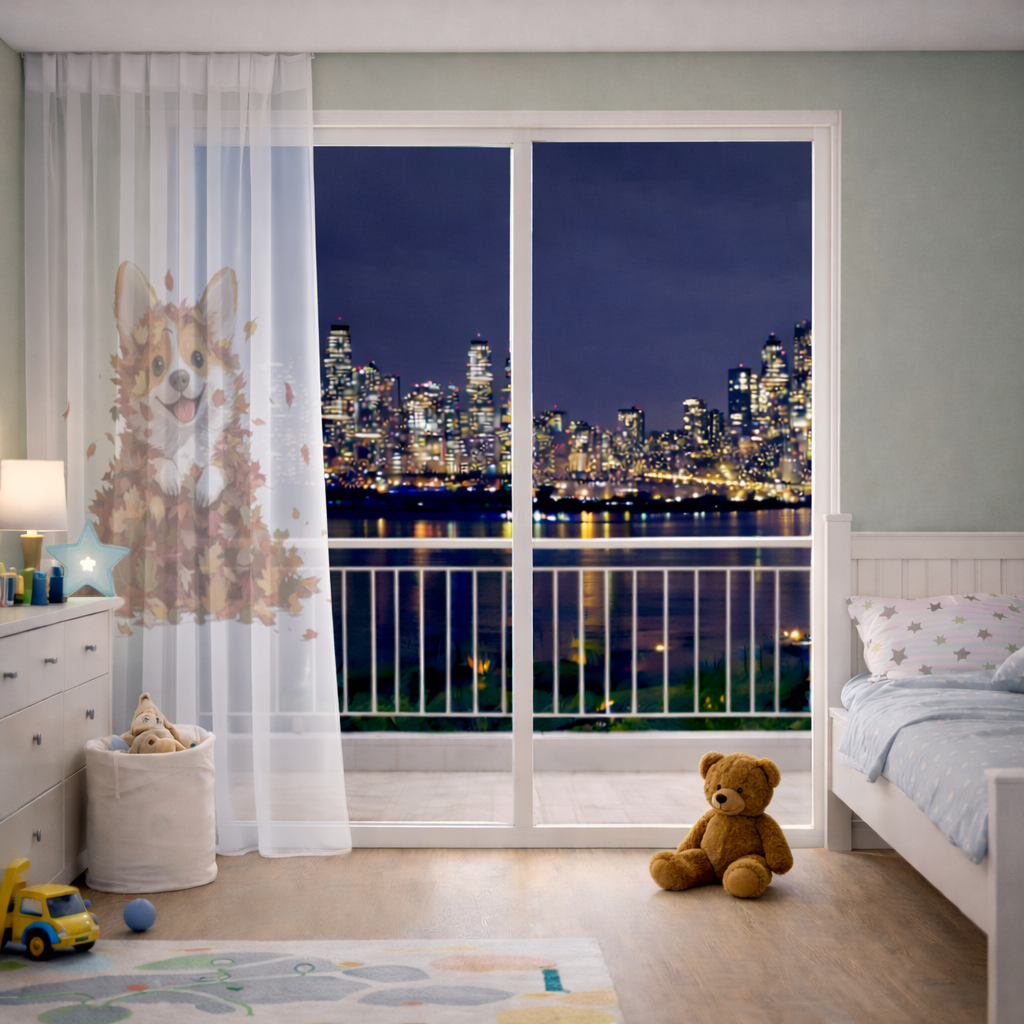 Happy Corgi Puppy in Fall Leaves 