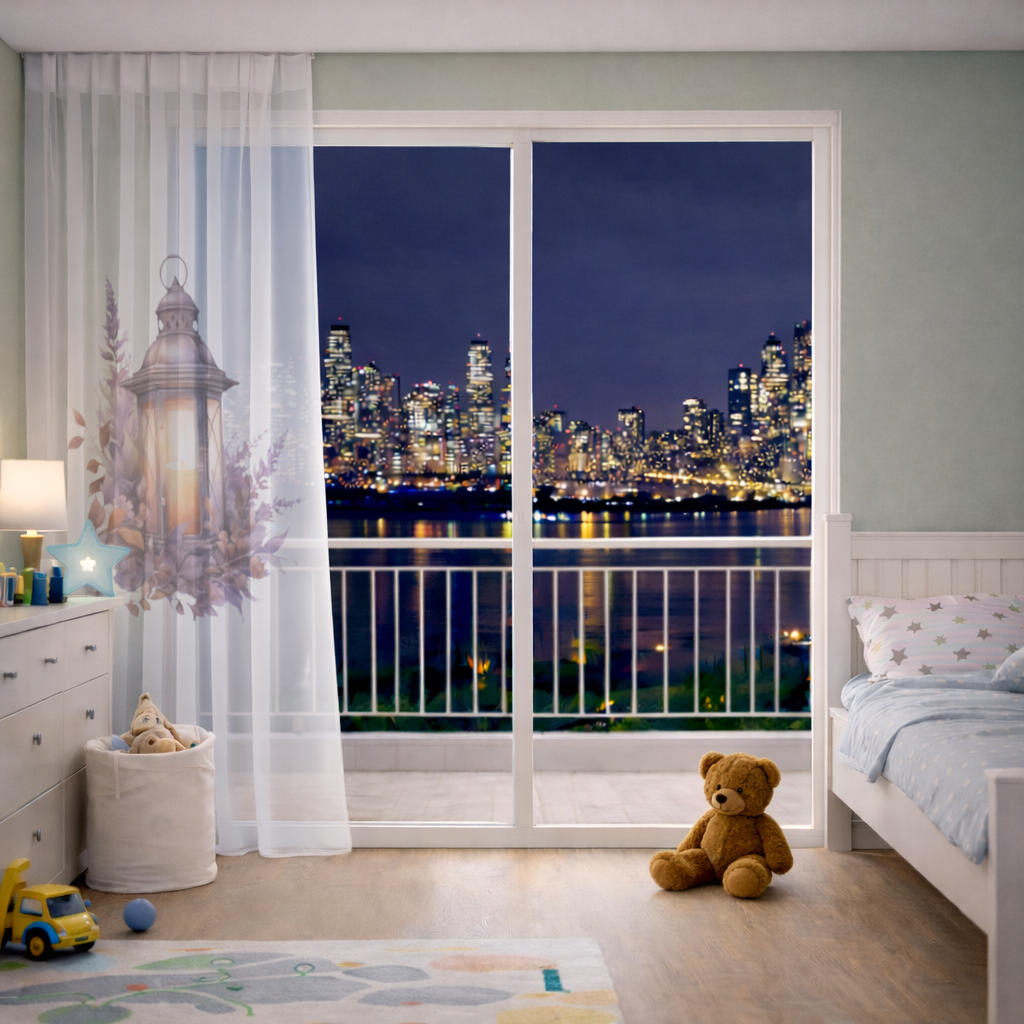 Cottagecore Lavender and Leaves Lantern Sheer Curtain