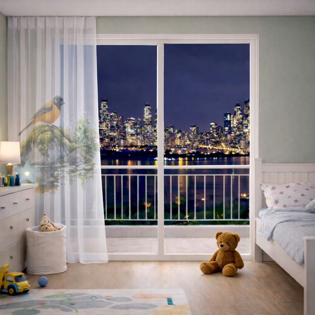 Orange Baltimore Oriole Bird Sheer Curtain