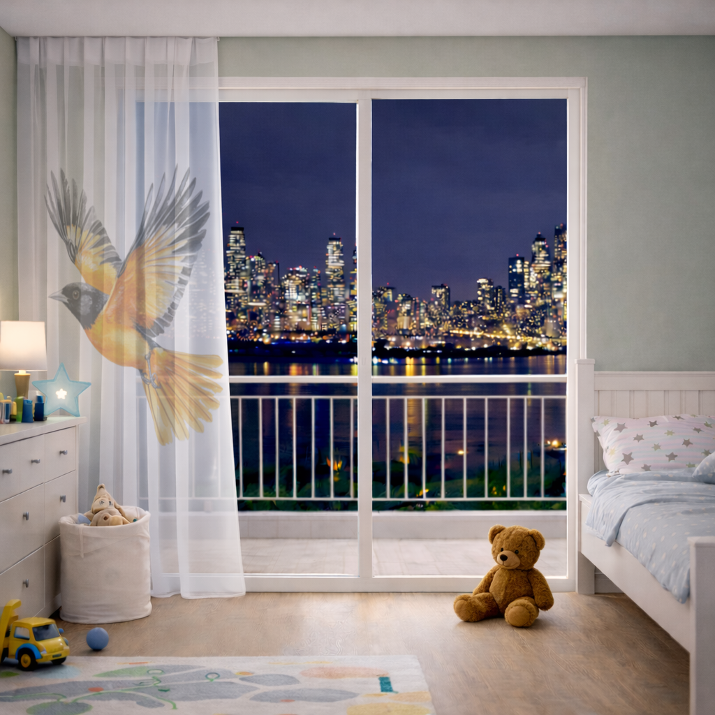 Watercolor Baltimore Oriole Sheer Curtain