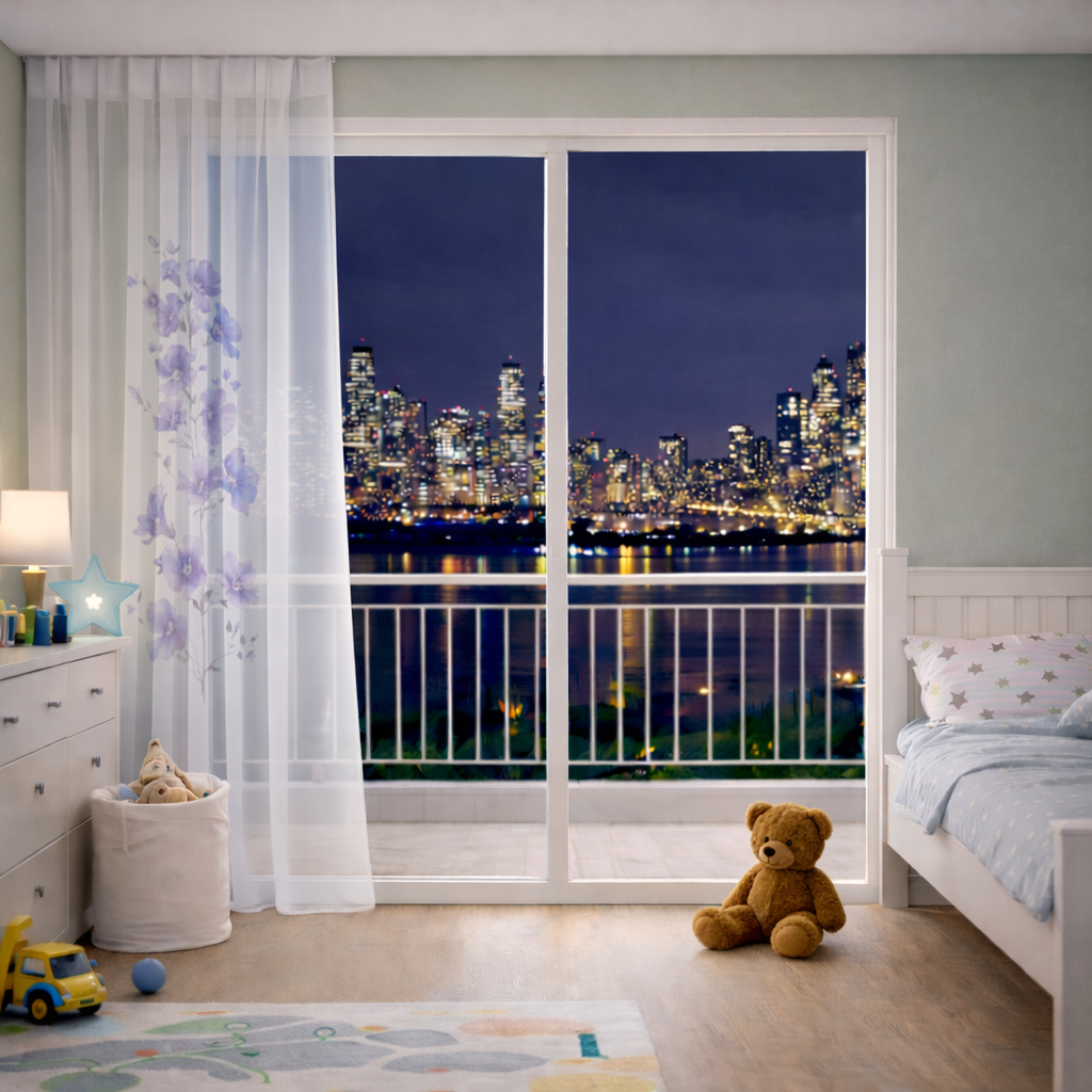 Zarif Mavi Kır Çiçekleri Tül Perde