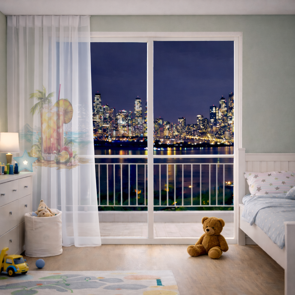 Tropical Island Beach Cocktail with Fruit Sheer Curtain