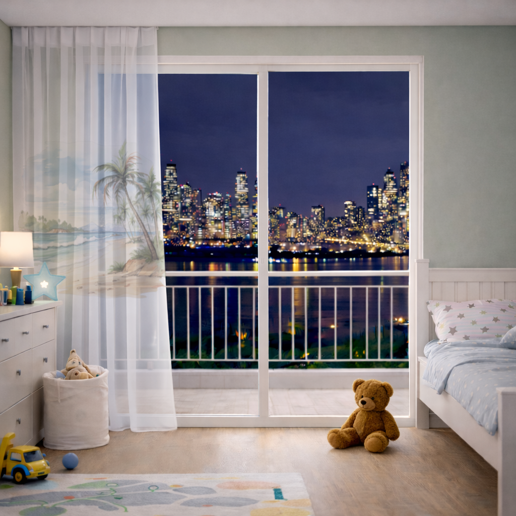 Tropical Palm Tree Beach Sheer Curtain