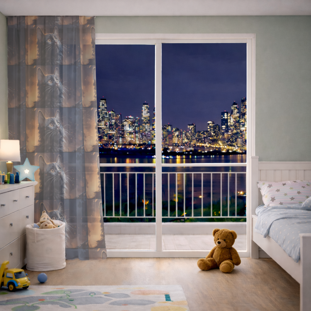 Black Cat Digital Art Sheer Curtain