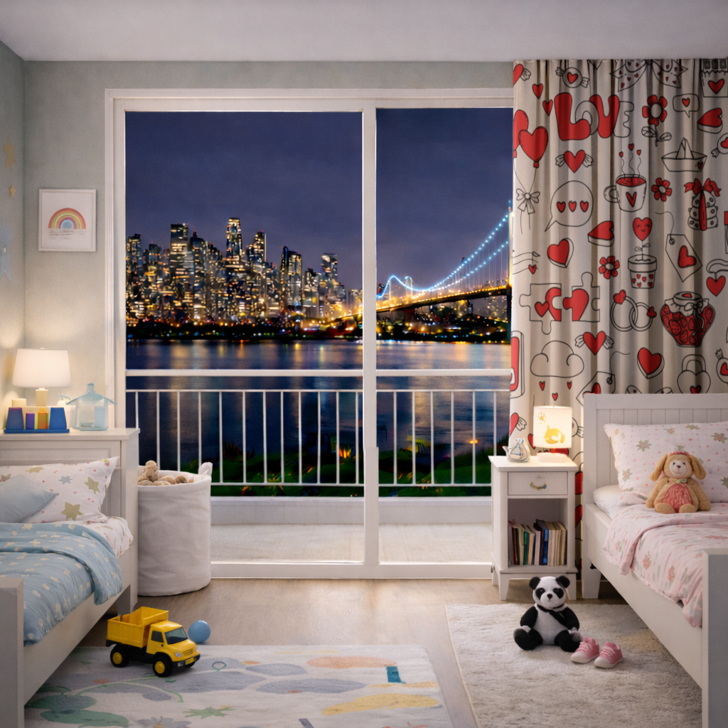 Valentines Day Doodle Love Heart Pattern Cute Design Drapes